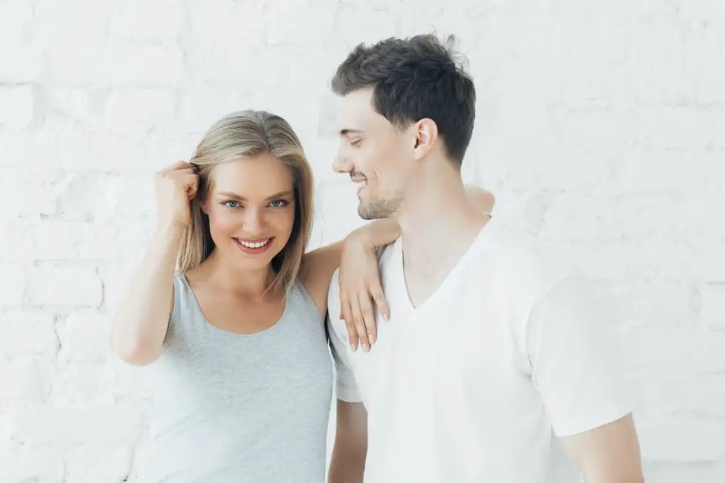 Couple in love man with woman happy together casual happy love people